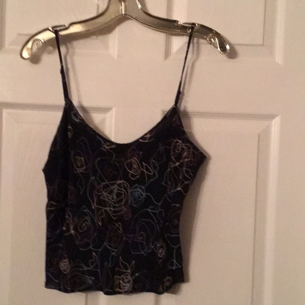 Elastic waist, black slip lined skirt, size L. Camisole and top size M.